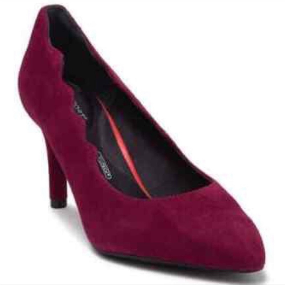 Rockport Women's Total Motion Scallop Leather Pumps Shoes Red Rouge